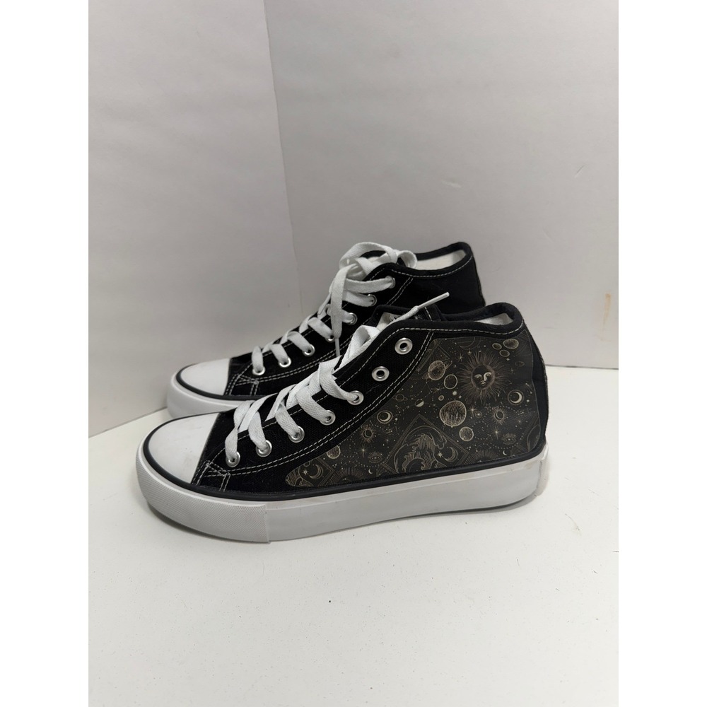 CKN Korean sbeakers Celestial Sun Moon Stars Black Canvas High Top Sneakers US 8